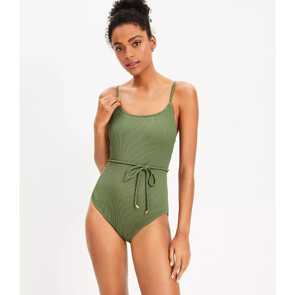 NEW Ann Taylor Loft Beach Ribbed Belted One Piece Swimsuit S